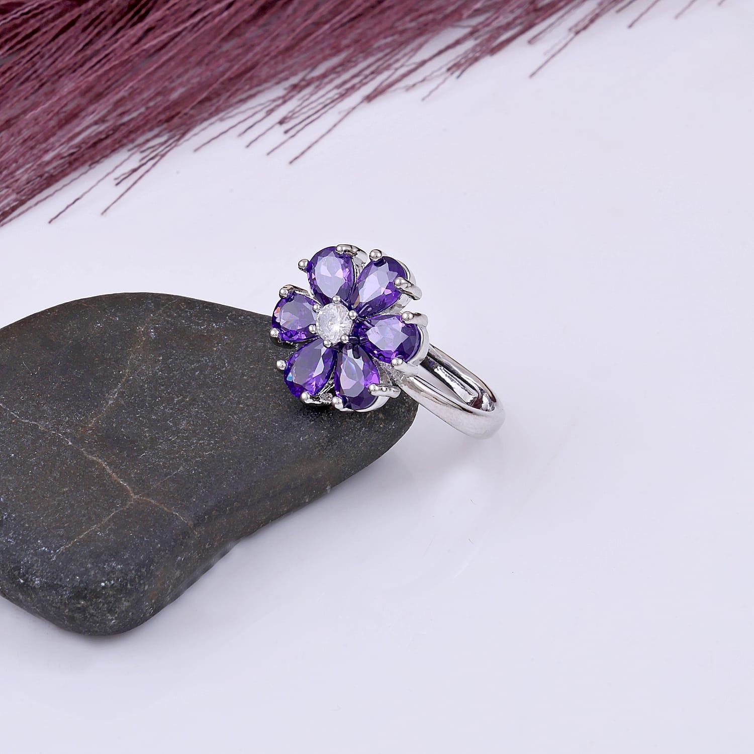 Pretty Purple Crystal Flower Ring