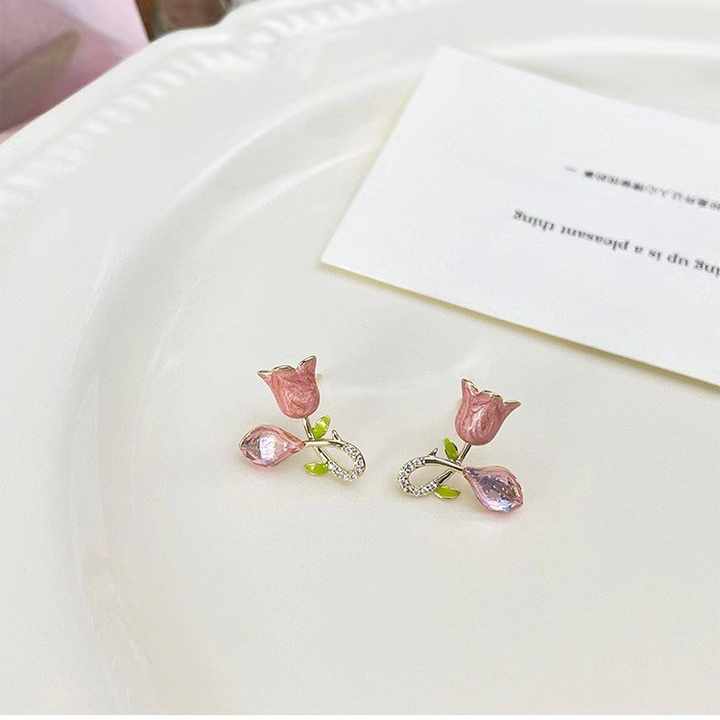 Mini Pink Flower Crystal Shiny Earring