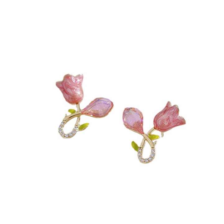 Mini Pink Flower Crystal Shiny Earring