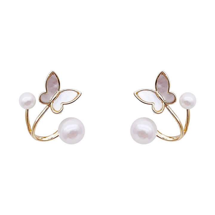 Adorable Tiny Butterfly Pearl Stud Earring