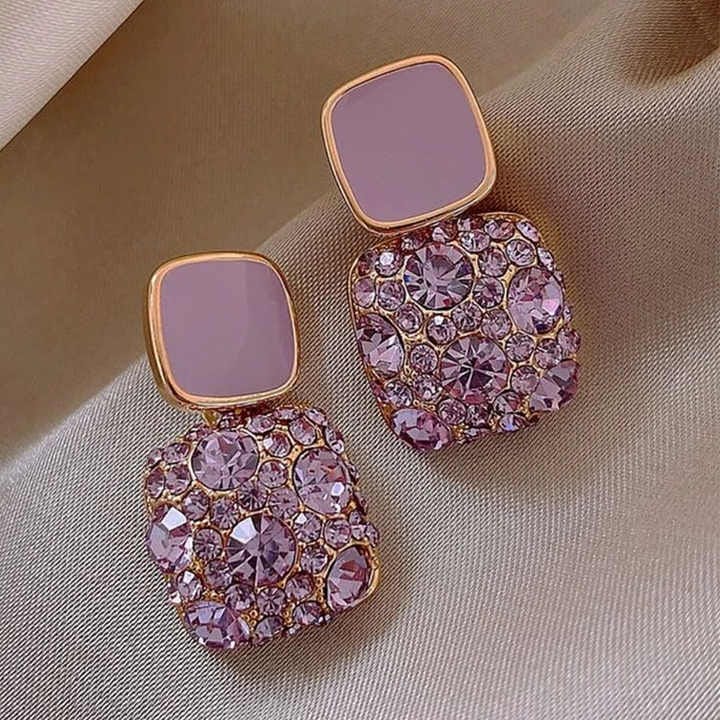 Elegant Cube Shaped Purple Crystal Earring