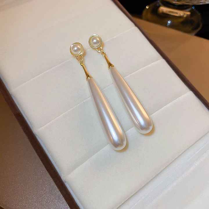 Gold Plated Long Pearl Drop Earring