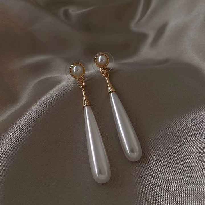 Gold Plated Long Pearl Drop Earring