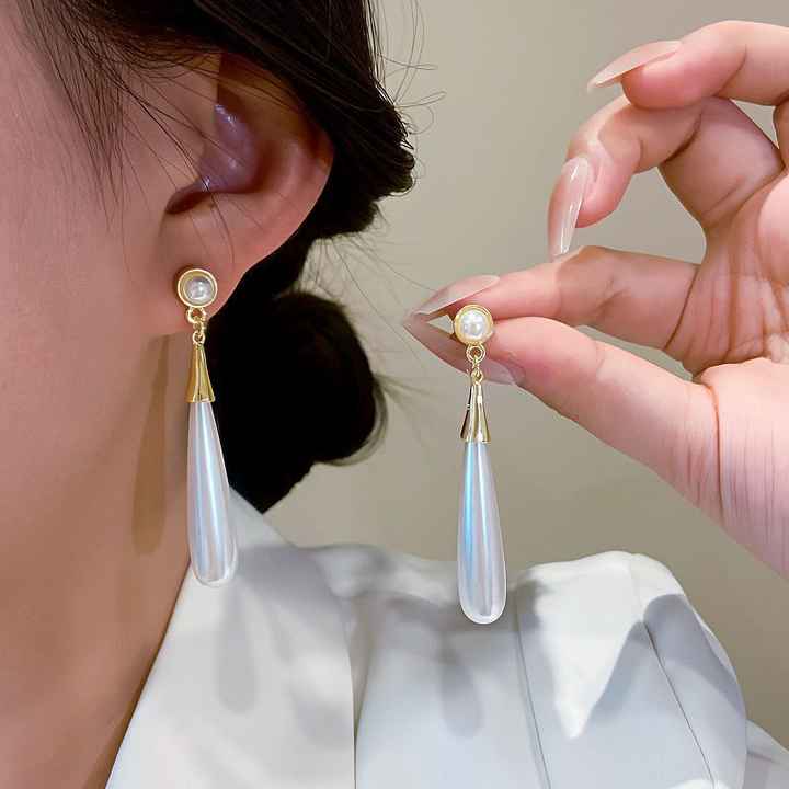 Gold Plated Long Pearl Drop Earring