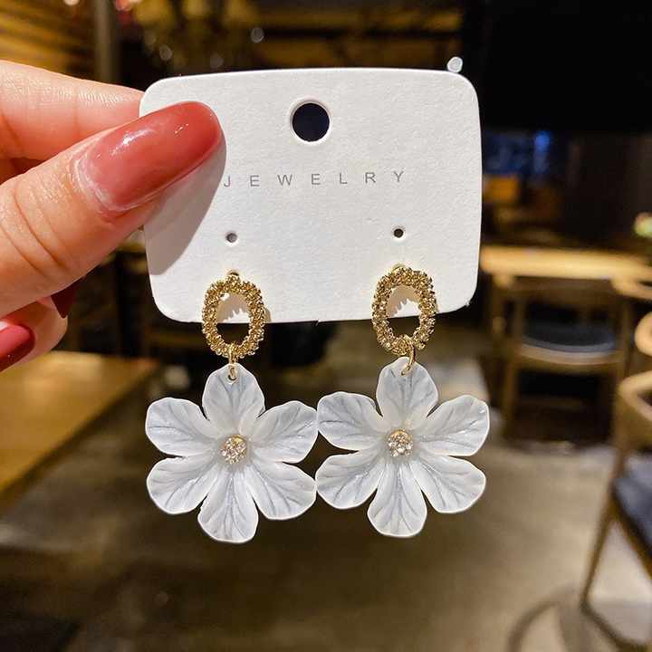 Gold Plated Big white Flower Drop Earring