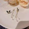 Crystal Shine Butterfly Pearl Long Tassel Earring