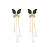 Crystal Shine Butterfly Pearl Long Tassel Earring