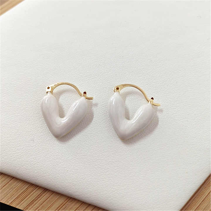 Cute Little White Heart Stud Earring