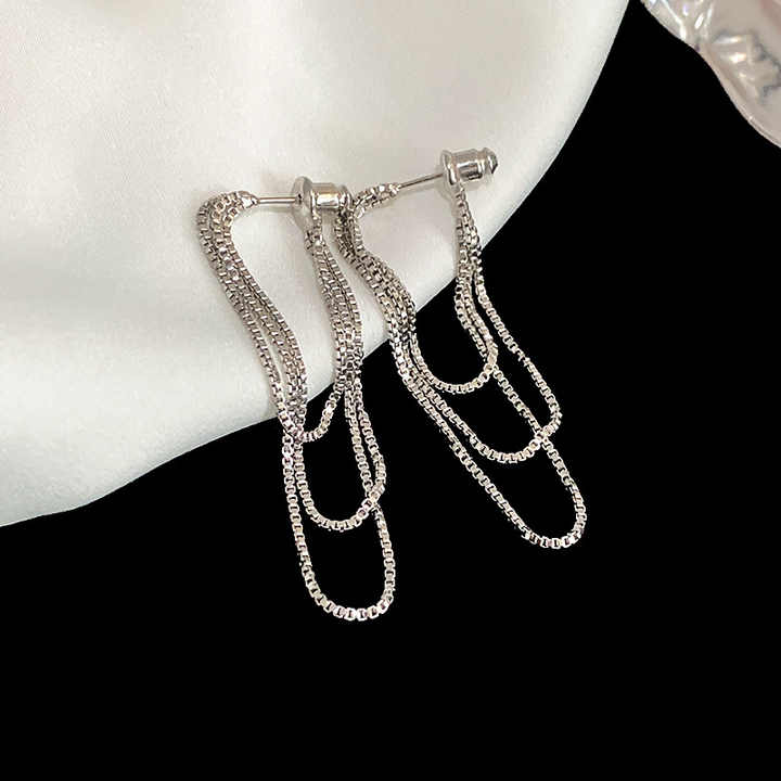 Silver Multi Chain Long Tassel Earring