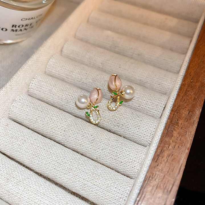 Mini Pink Pearl Flower Stud Earring