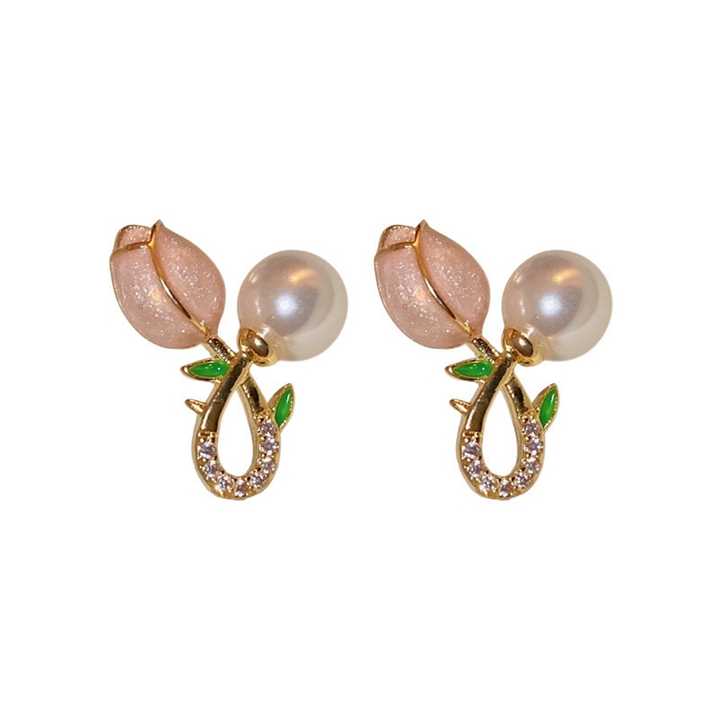 Mini Pink Pearl Flower Stud Earring