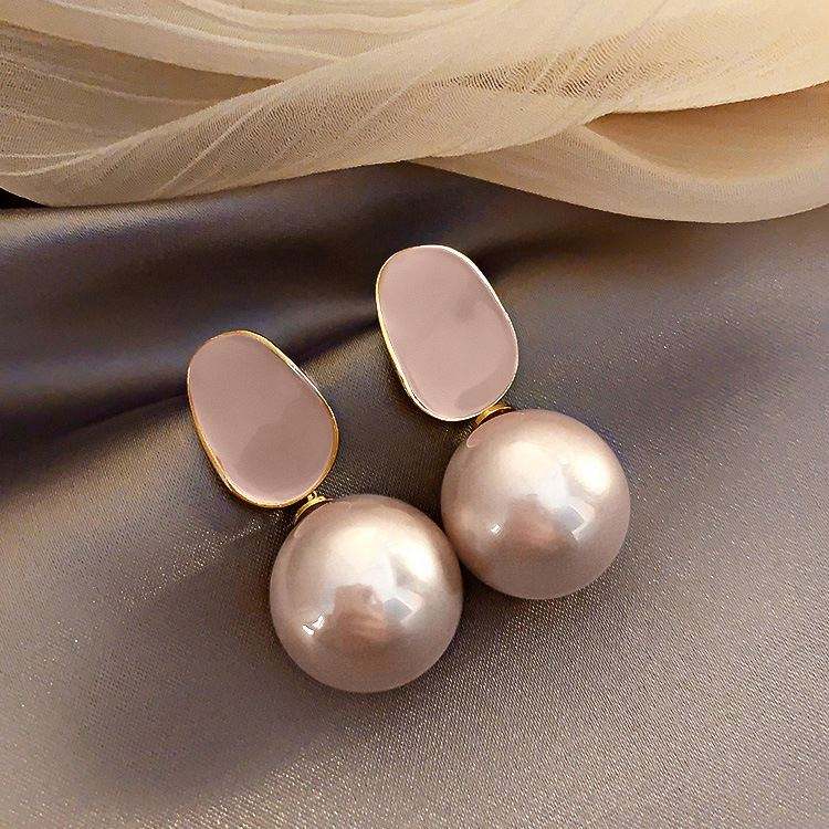 Gold Plated Peach Big Pearl Drop Earring