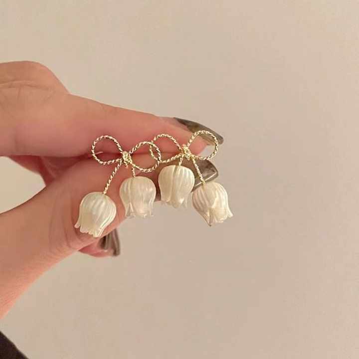 White Mini Bells Bow Stud Earring