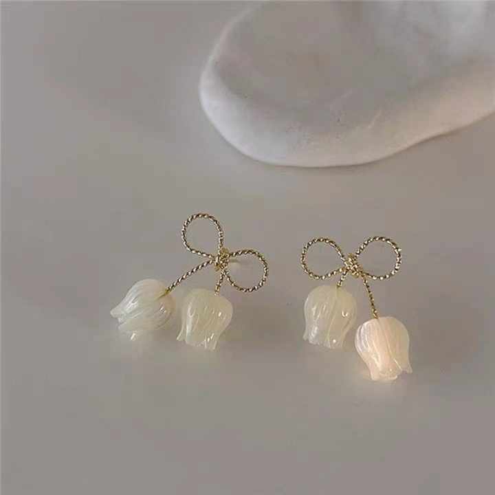 White Mini Bells Bow Stud Earring