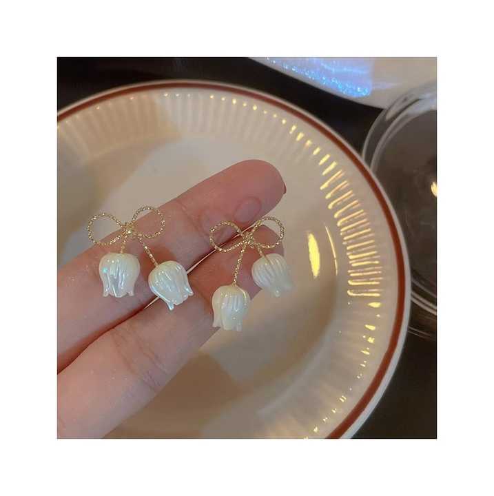 White Mini Bells Bow Stud Earring