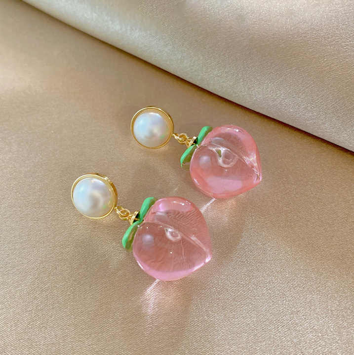 Gold Plated Peach Shaped Pearl Drop Earring