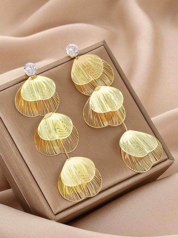 Golden Shine Metal Leaf Long Stud Earrings