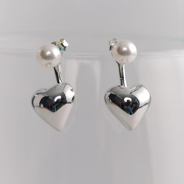 Silver Pearl And Heart Drop Earring