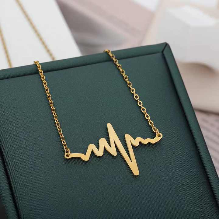 Anti Tarnish Gold Heartbeat Pendant Necklace