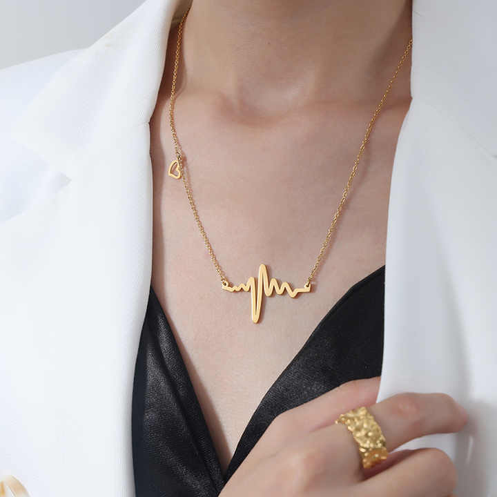 Anti Tarnish Gold Heartbeat Pendant Necklace