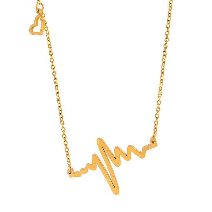 Anti Tarnish Gold Heartbeat Pendant Necklace