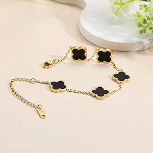 Anti tarnish black bracelet with golden chain