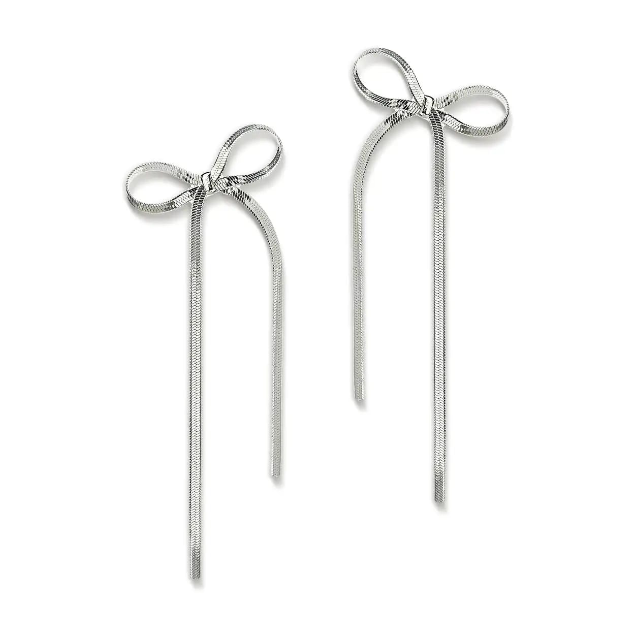 Silver Plated Bow Chain Type Long Earring