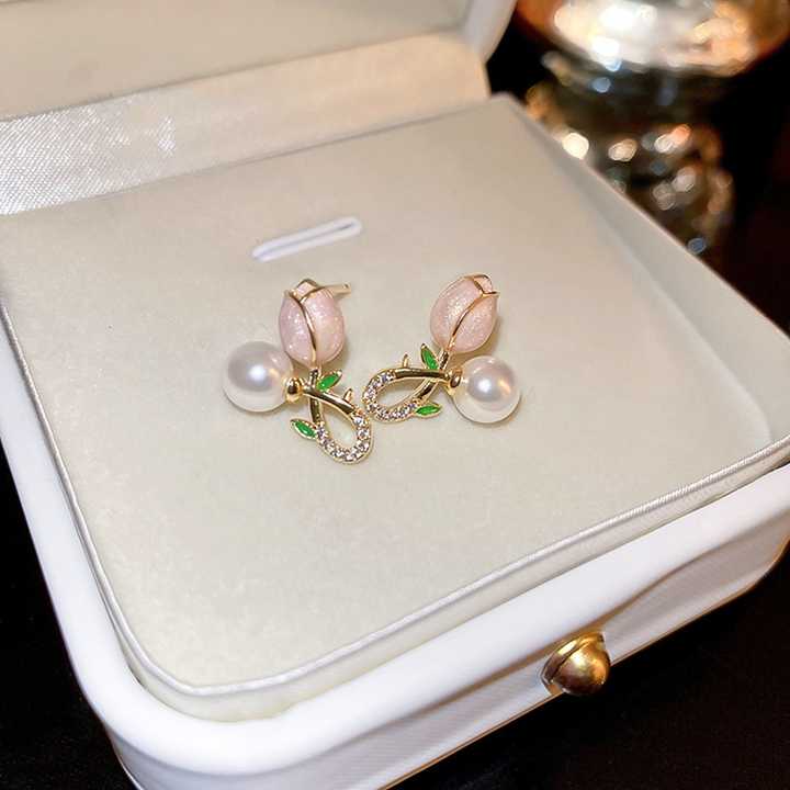 Mini Pink Pearl Flower Stud Earring