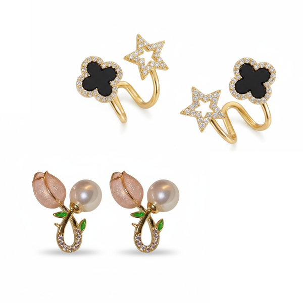 Pack Of 2 Blck Star Pearl Earrings