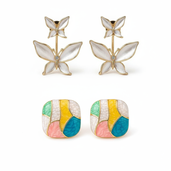 Combo Of 2 Multi- White Butterfly Earring