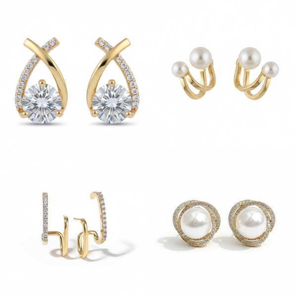 Pack Of 2 Golden Pearl Earrings