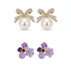 Pack Of 2 Purple Flower Pearl Earrings