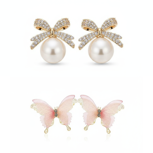 Pack Of 2 Butterfly & Bow Earring