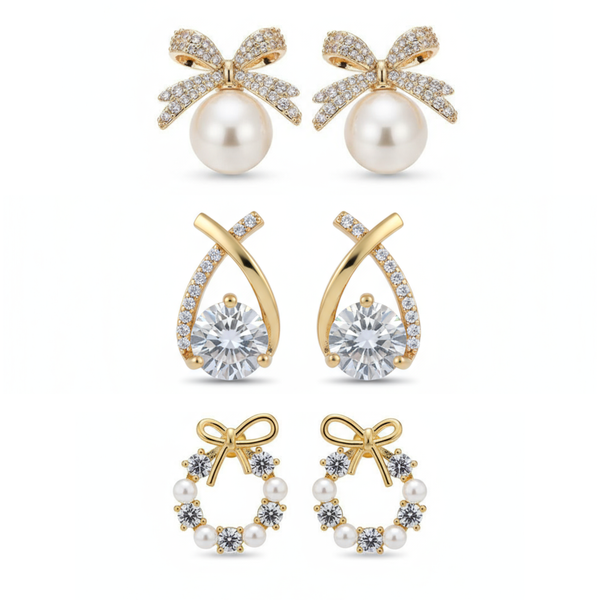 Pack Of 3 Cute BowPearl Earring