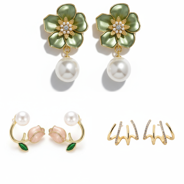 Pack Of 3 Trendy Floral Earrings