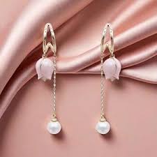 Pink Flower With Long Chain Earring
