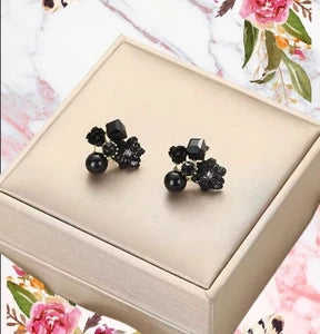 Black Flower Collage Earring
