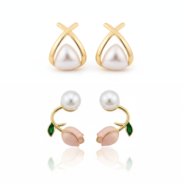 Combo Of 2 Geometric Pearl Stud Earrings
