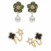Pack Of 2 Green Floral Pearl Earrings