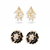Combo Of 2 Black & Pearl Camellia Flower Earrings