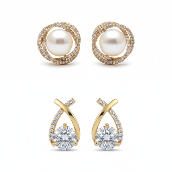 Pack Of 2 Classic Gold-Plated Pear Earrings