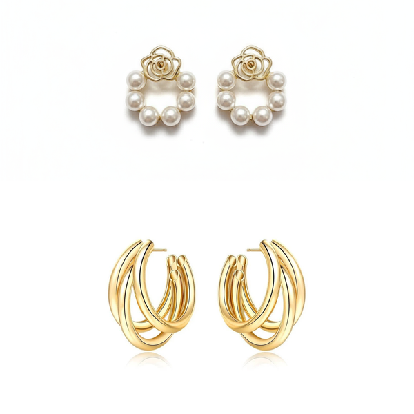 Combo Of 2 Fancy Goden Hoop & Pearl Erring