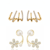 Combo Of 2 Pearl & Crystal Floral Earrings