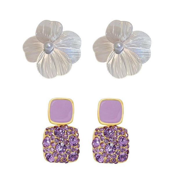 Pack Of 2 Purple Crystal Earring