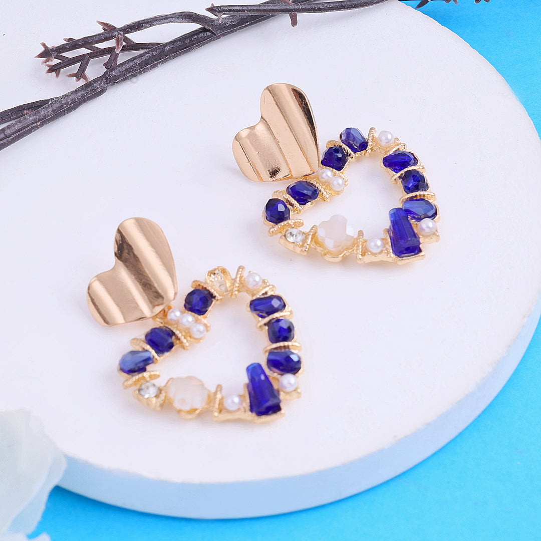 Golden Heart Purple Stone Earrings