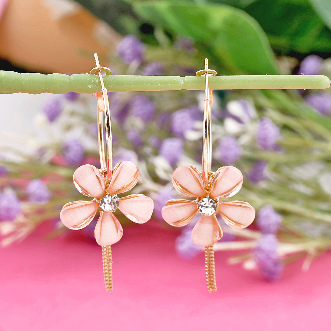 Pink Flower Hoop Earrings