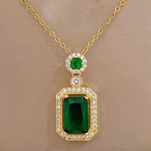 Gold Emerald With Green Stone Necklace