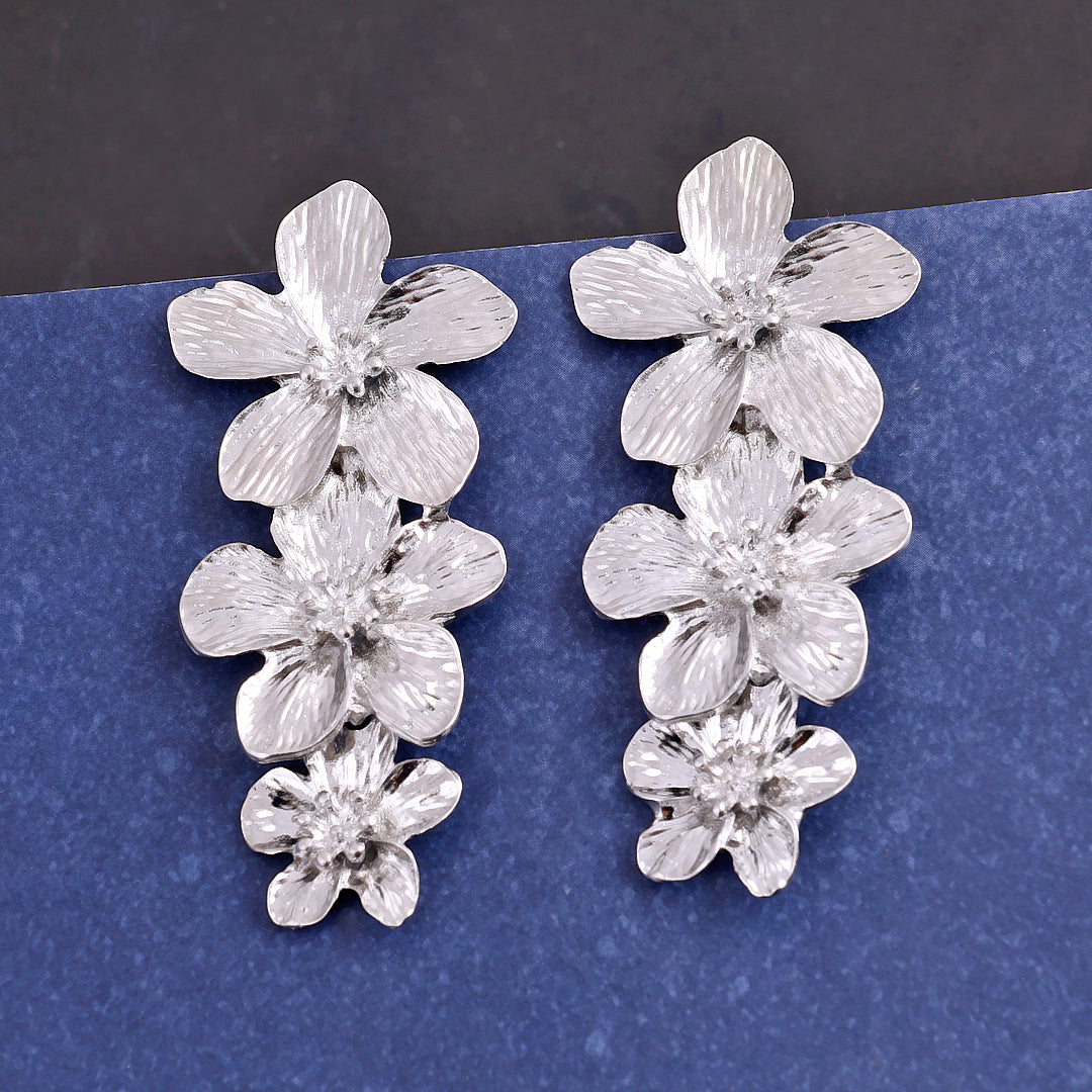 Silver Tripal Flower Earrings