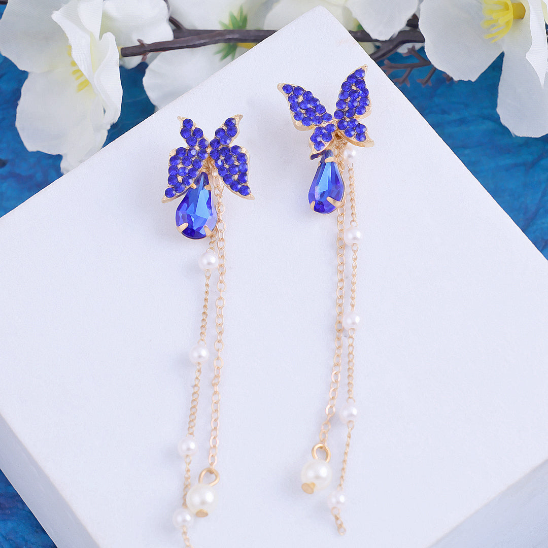 Hanging Pearl Butterfly Earrings