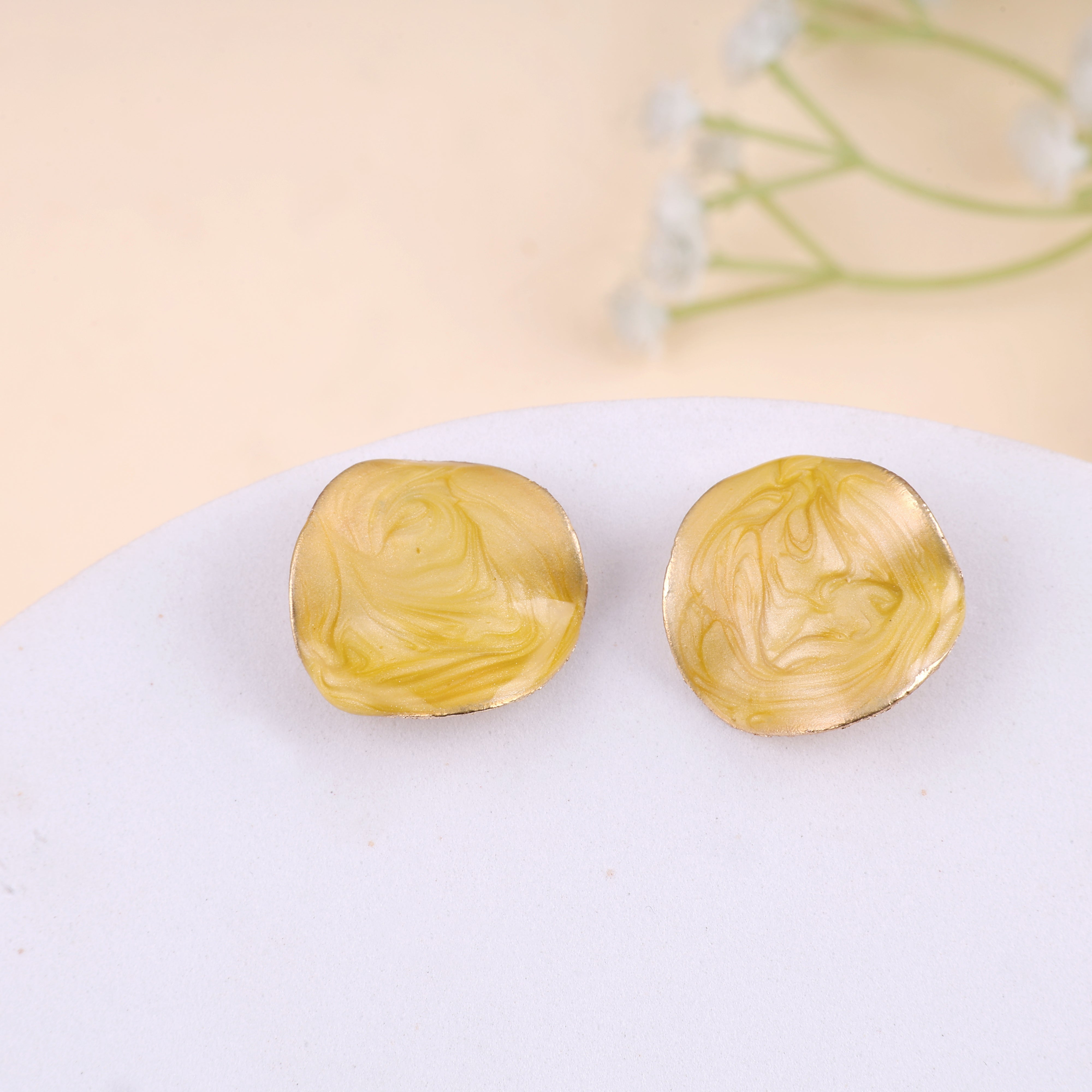 Yellow Round Drop Earrings